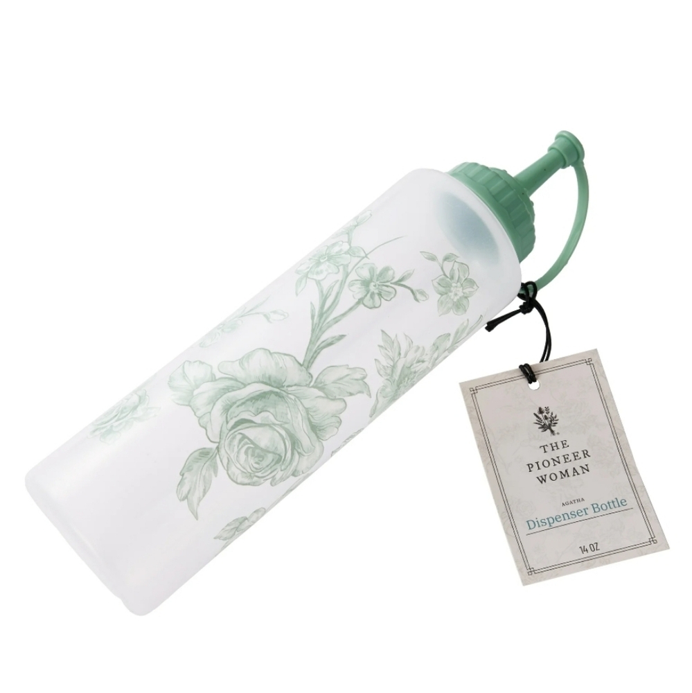 💜 New The Pioneer Woman Agatha Green Floral Oil & Vinegar 14oz Plastic B
